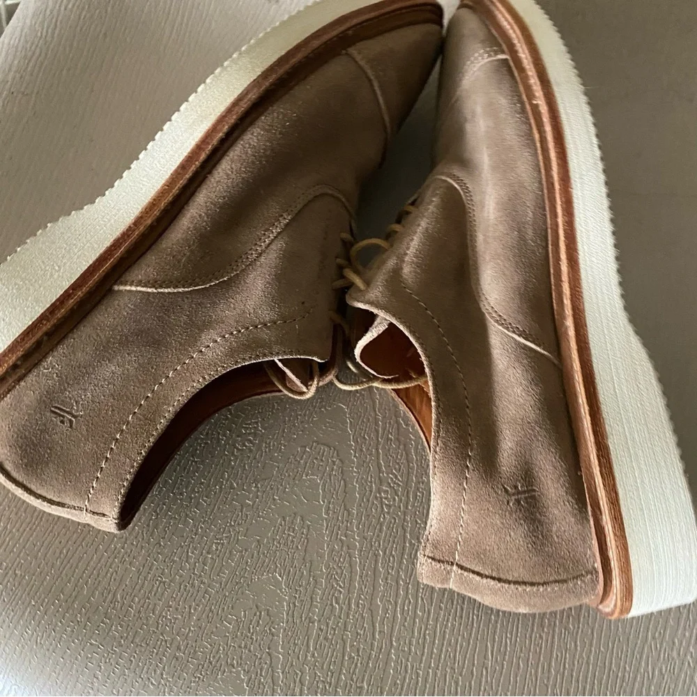 Frye Paul Bal Oxford Suede Tan Leather Cap Toe Dress Shoe Size 7.5D Men